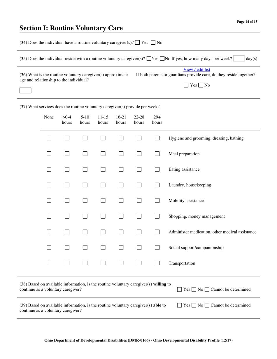 Form DMR-0166 Ohio Developmental Disability Profile (Oddp) - Ohio, Page 15