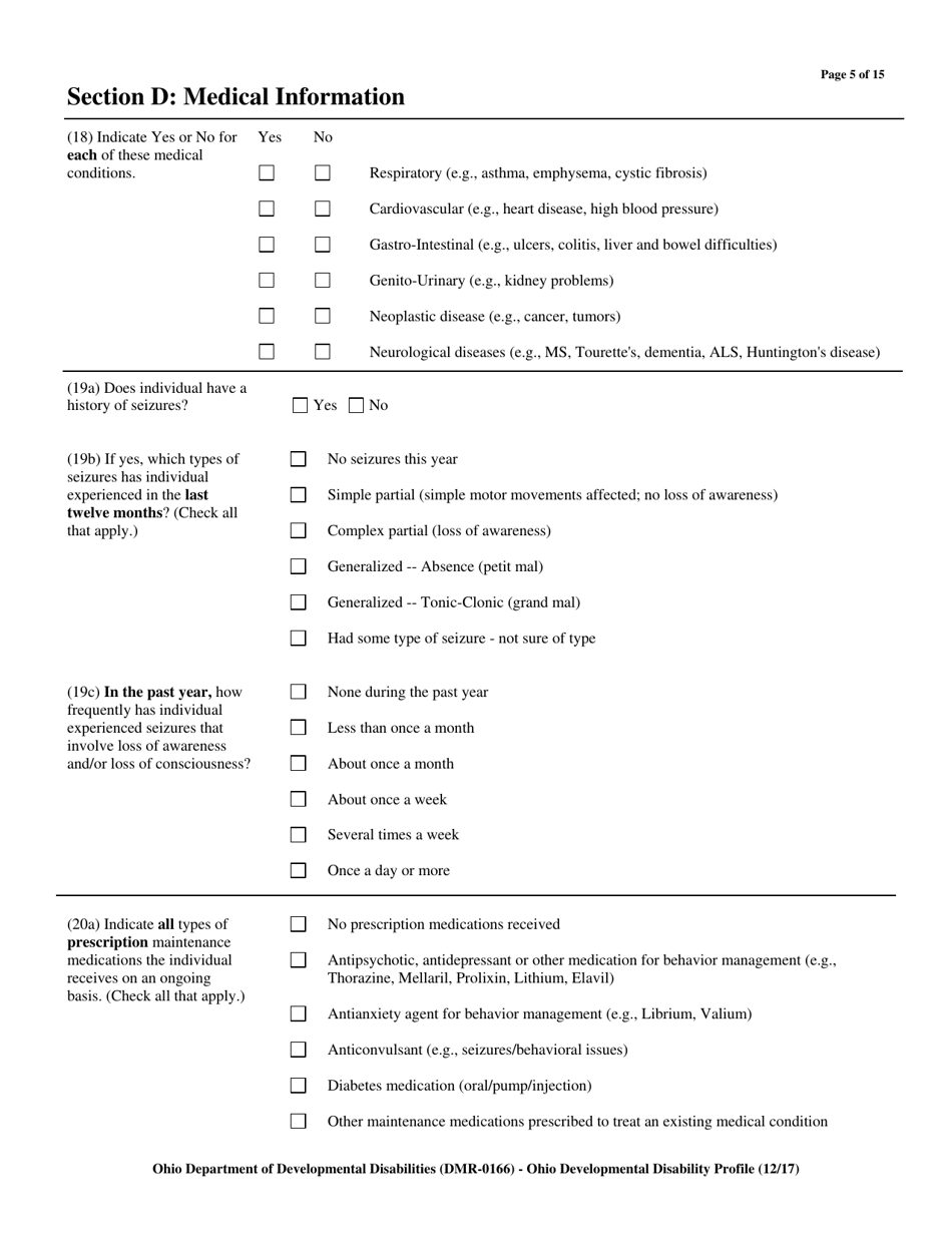 Form DMR-0166 Ohio Developmental Disability Profile (Oddp) - Ohio, Page 6