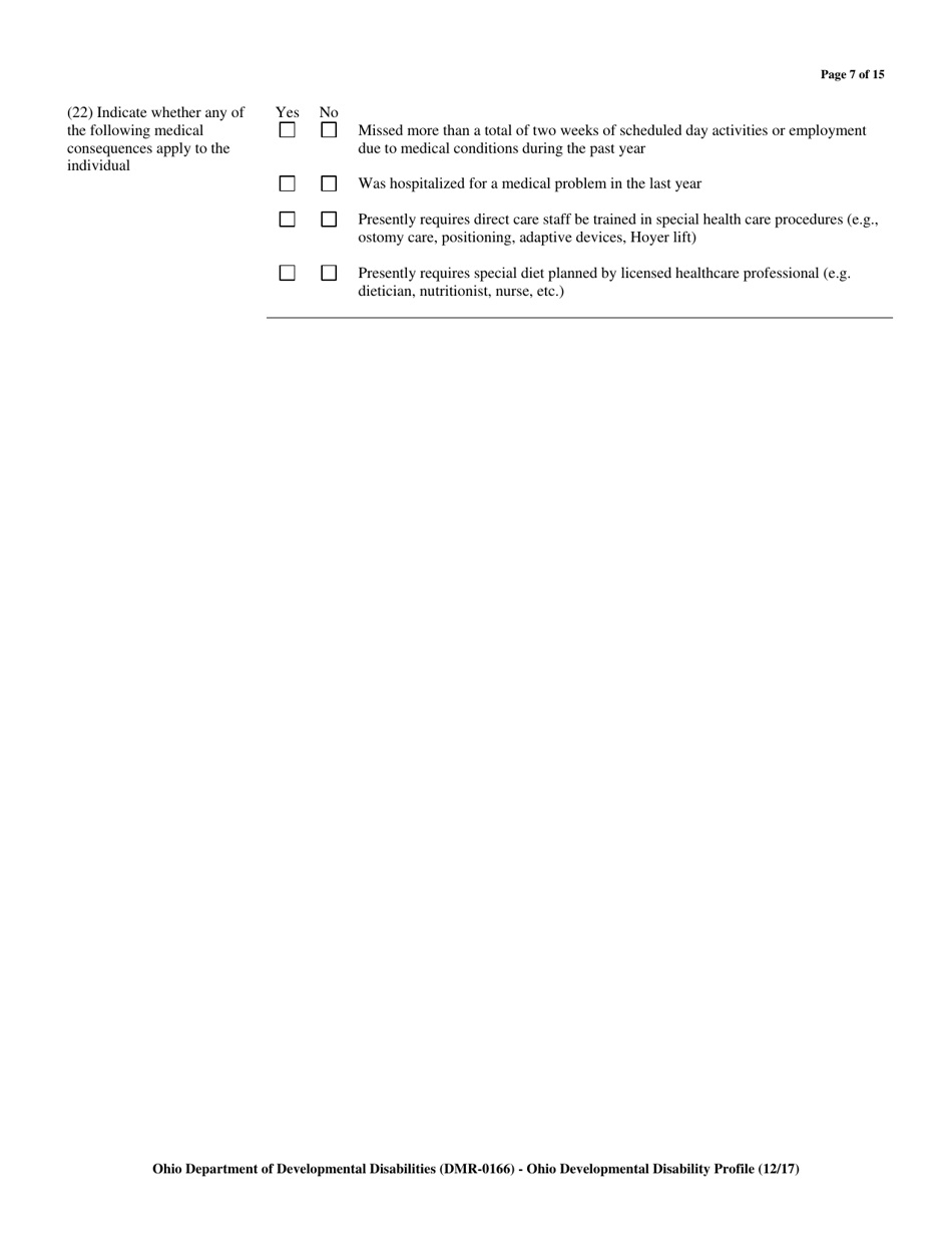 Form DMR-0166 Ohio Developmental Disability Profile (Oddp) - Ohio, Page 8
