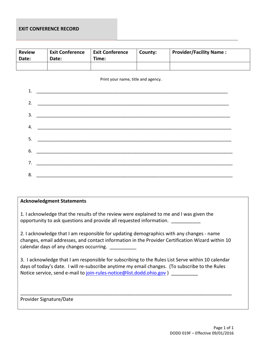 Form DODD019F - Fill Out, Sign Online and Download Printable PDF, Ohio ...