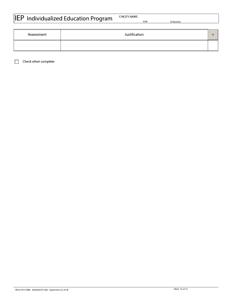 Form PR-07 Individualized Education Program - Ohio, Page 10