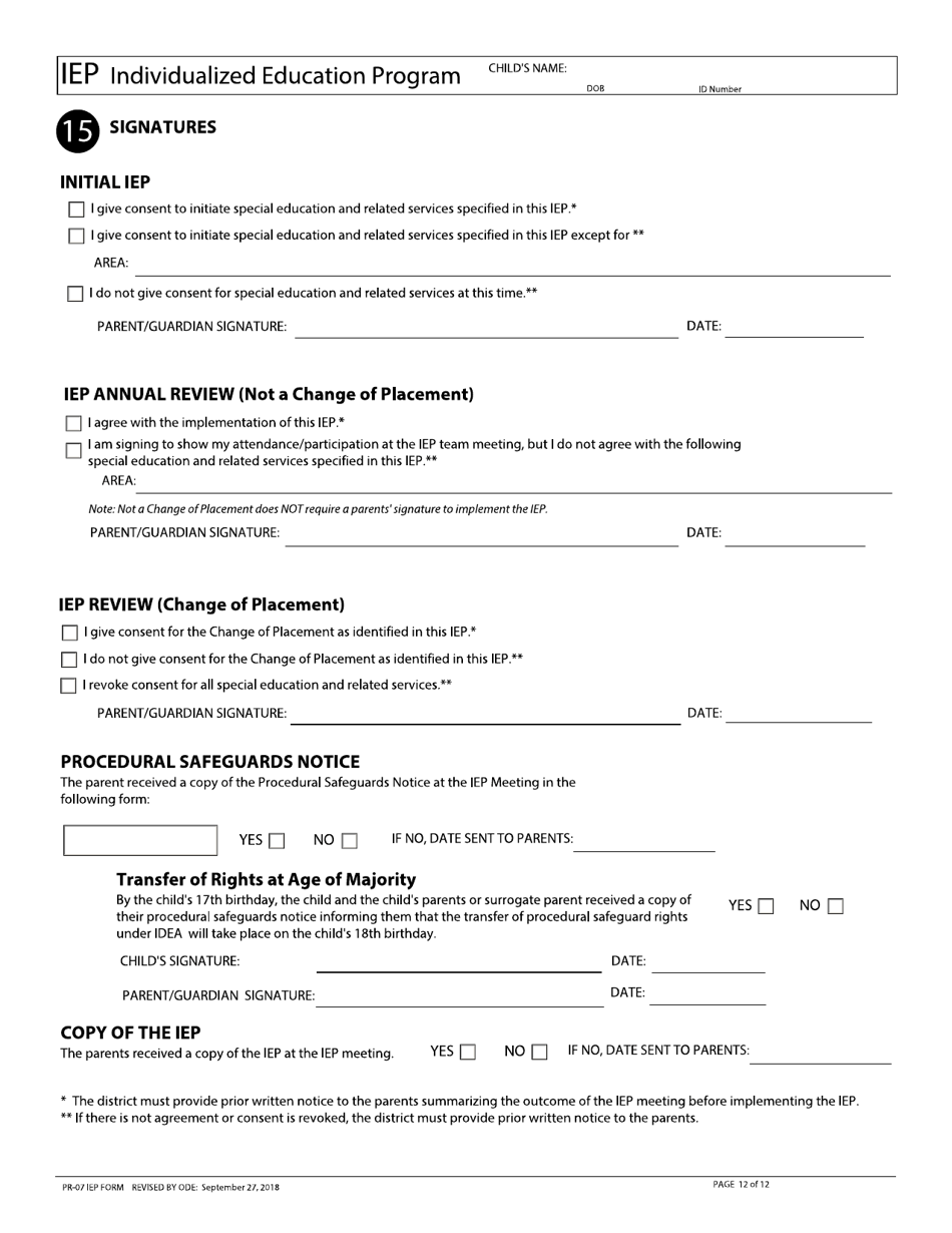Form PR-07 Individualized Education Program - Ohio, Page 12