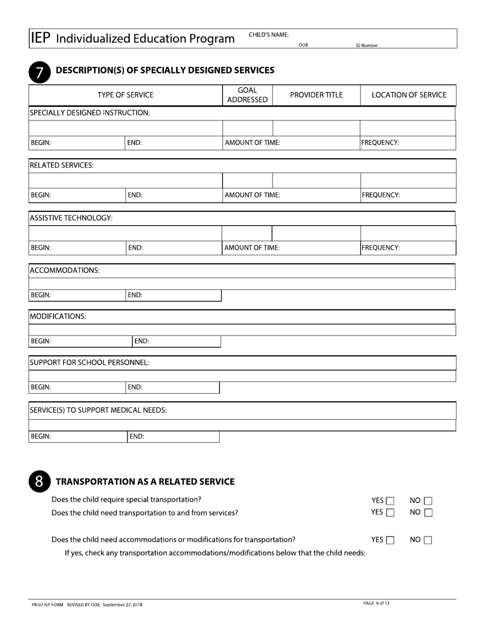 Form PR-07 Individualized Education Program - Ohio, Page 6