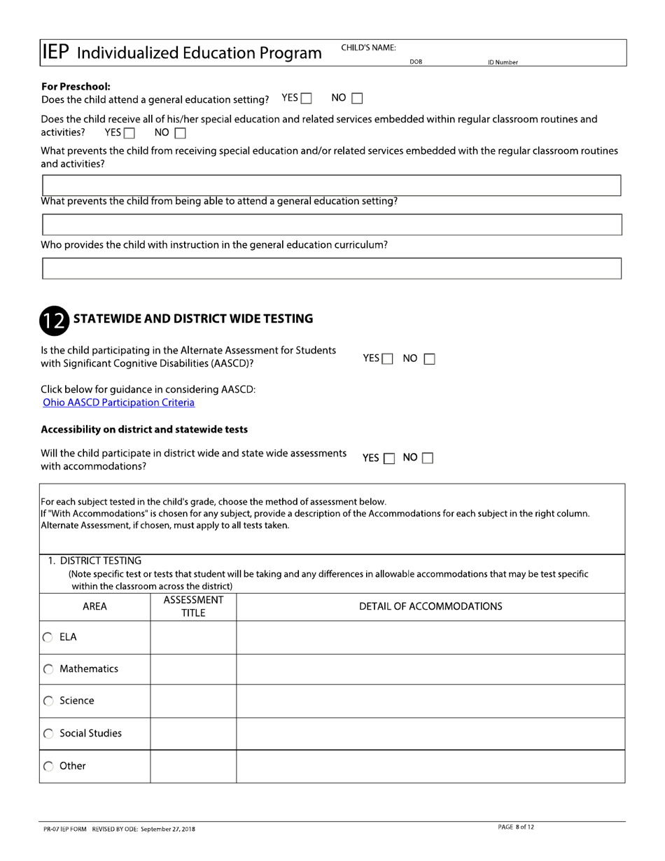 Form PR-07 Individualized Education Program - Ohio, Page 8