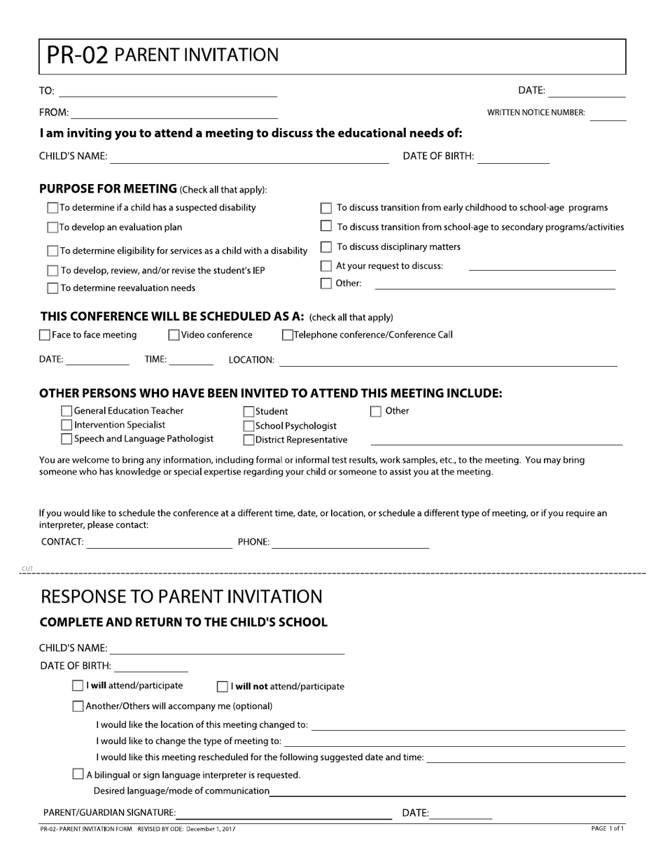 Form PR-02 Parent Invitation - Ohio, Page 1