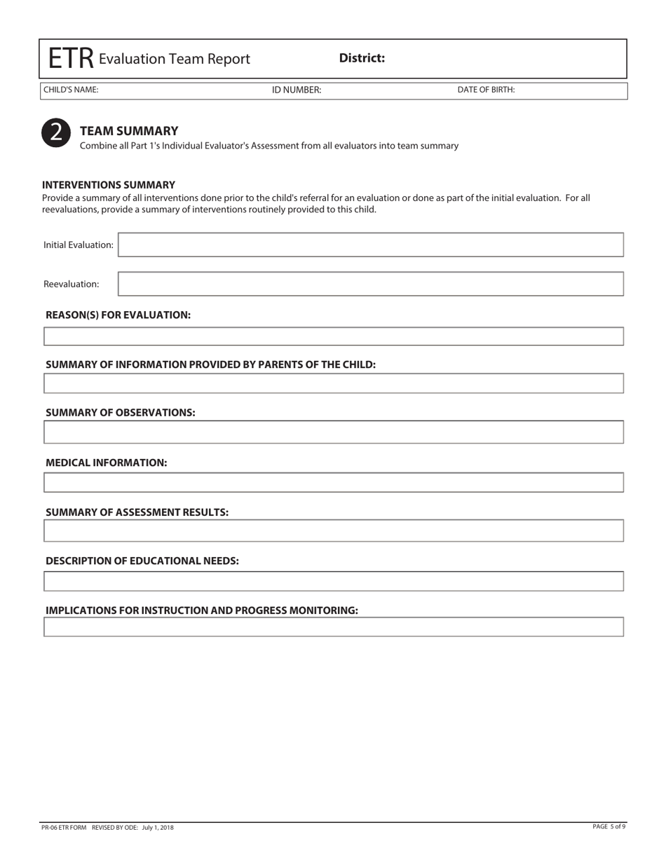 Form PR-06 ETR Evaluation Team Report - Ohio, Page 5