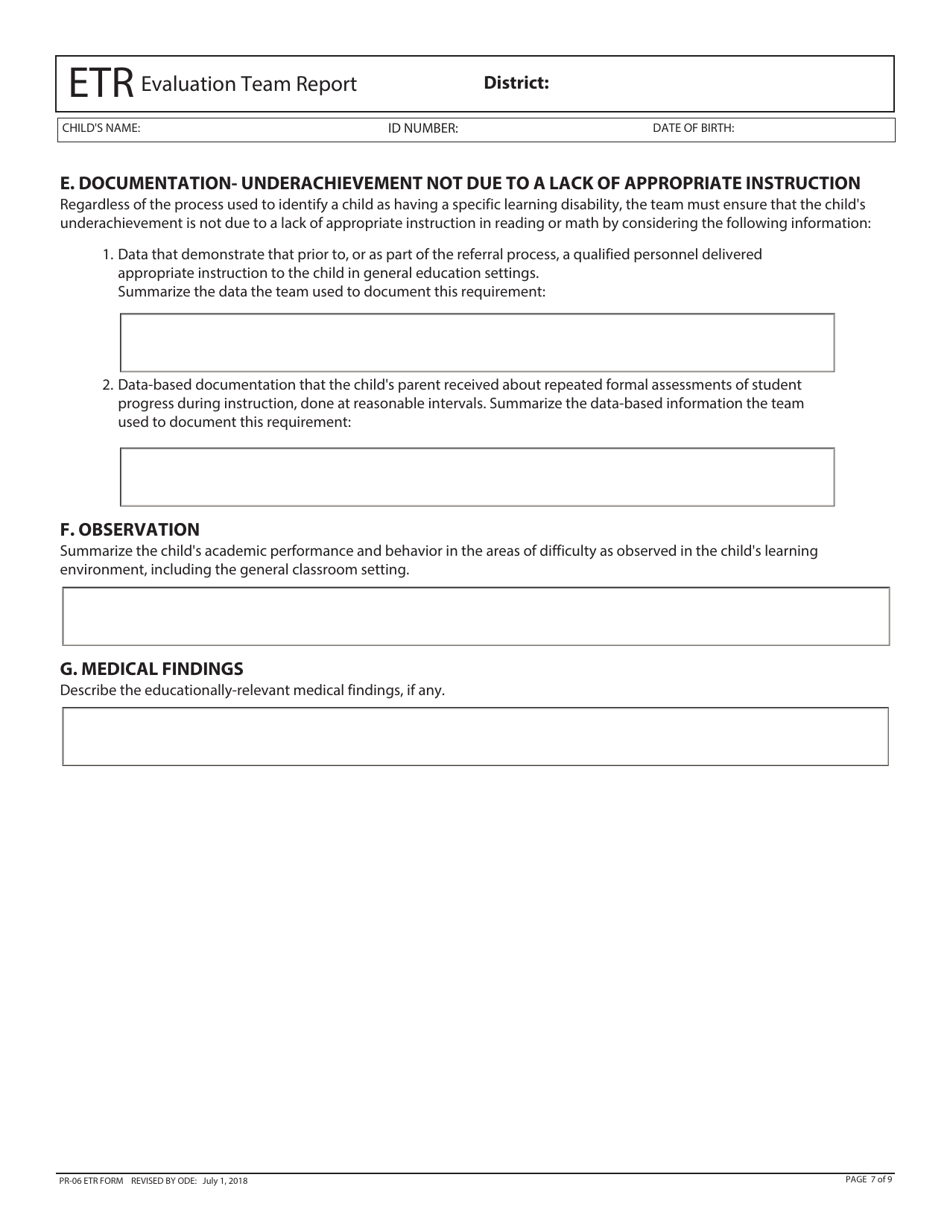 Form PR-06 ETR Evaluation Team Report - Ohio, Page 7