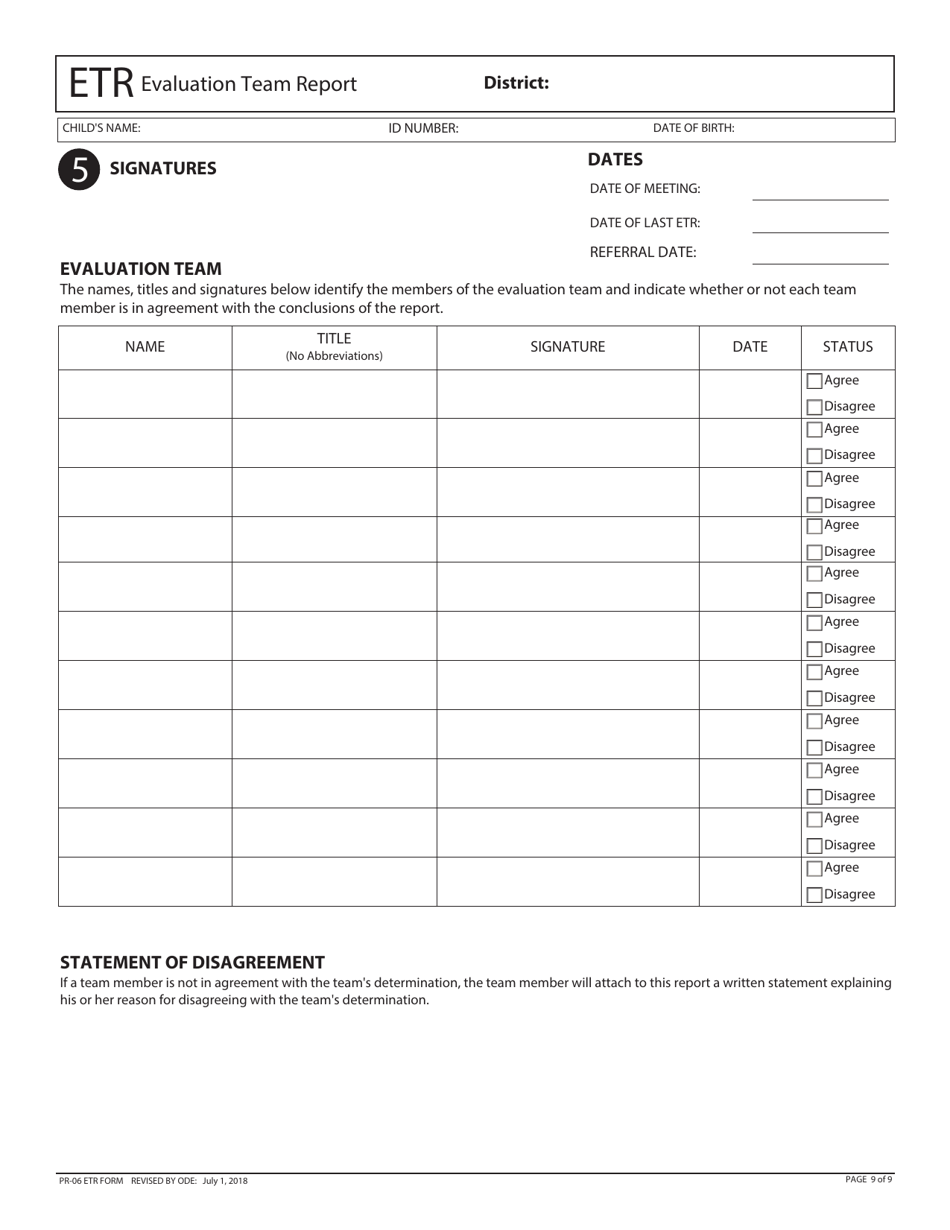 Form PR-06 ETR Evaluation Team Report - Ohio, Page 9