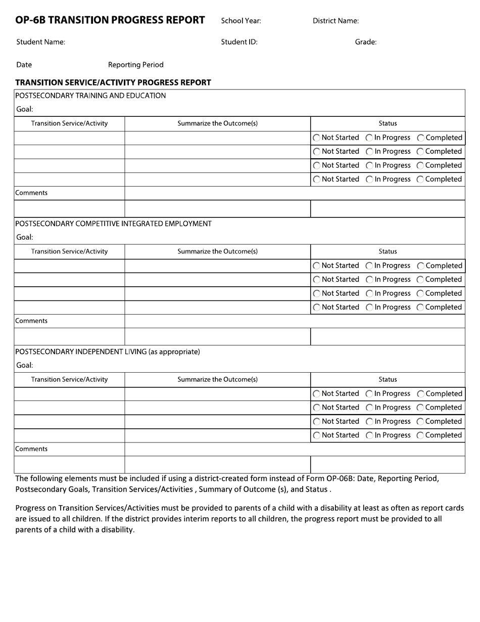 Form OP-6B Transition Progress Report - Ohio, Page 1