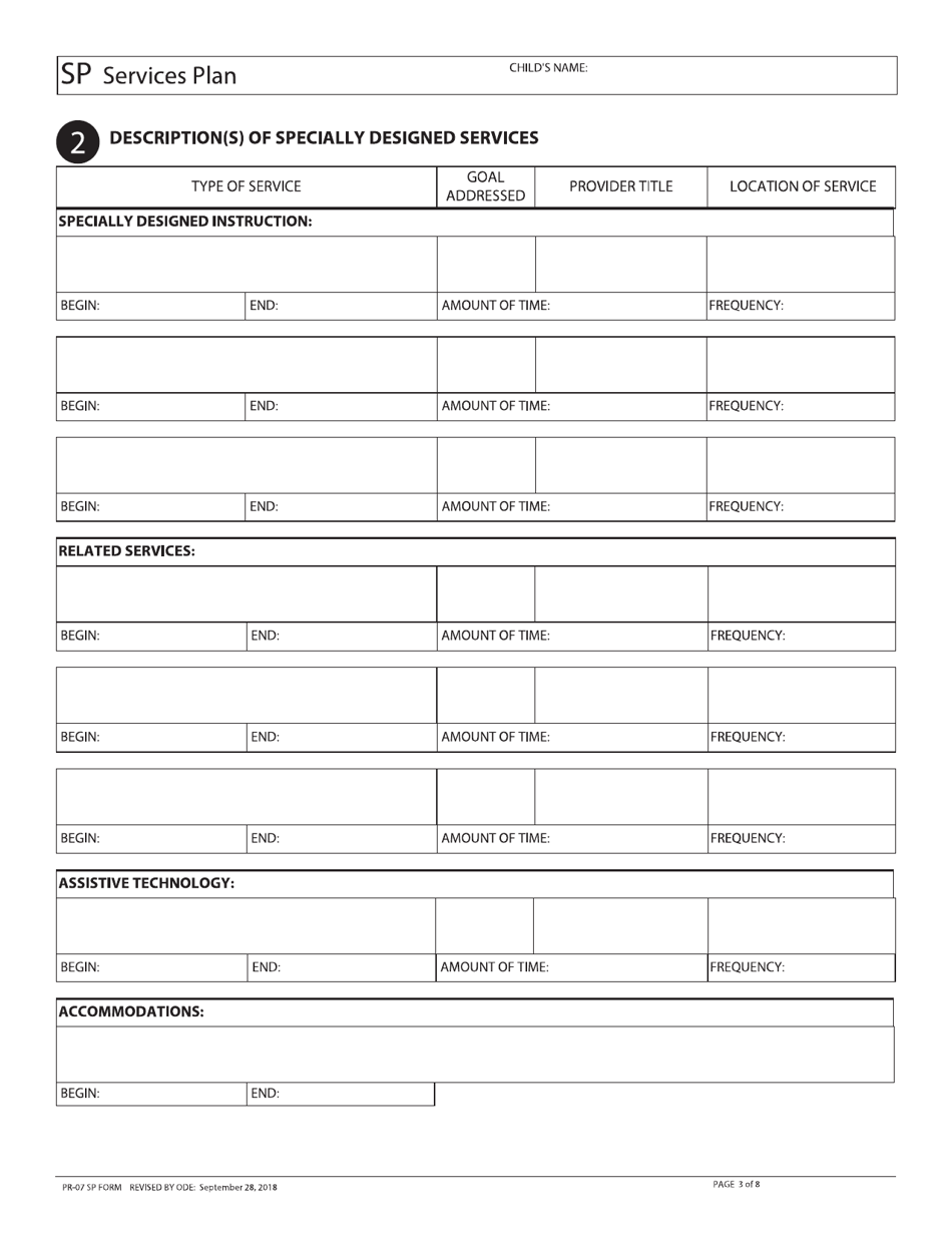 Form PR-07 Services Plan - Ohio, Page 3