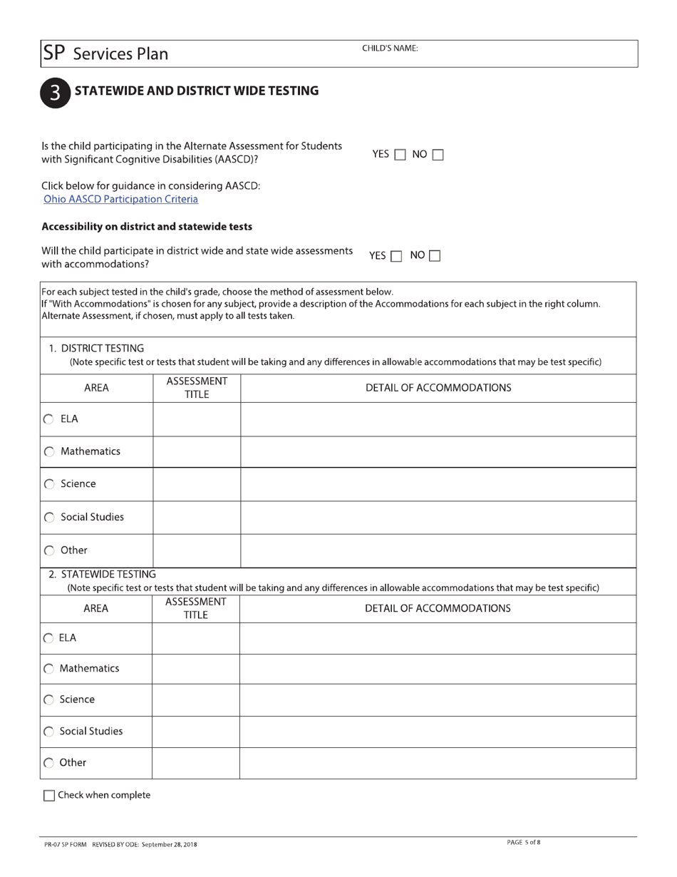 Form PR-07 Services Plan - Ohio, Page 5