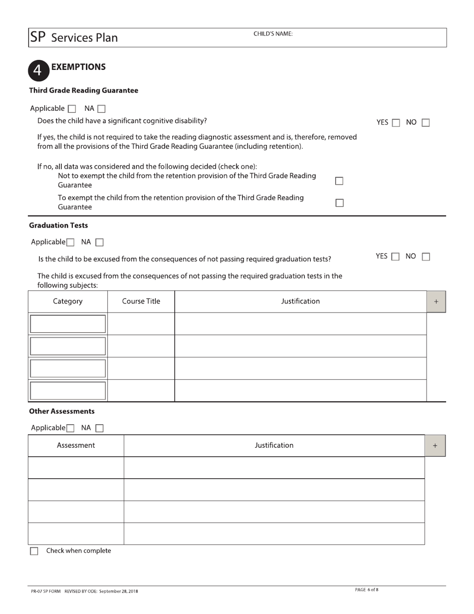 Form PR-07 Services Plan - Ohio, Page 6