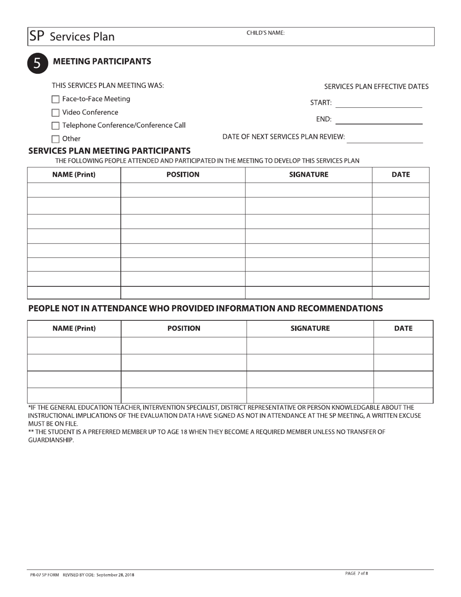 Form PR-07 Services Plan - Ohio, Page 7