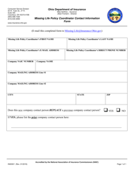 Form INS0501 &quot;Missing Life Policy Coordinator Contact Information Form&quot; - Ohio