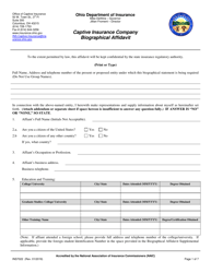 Form INS7022 Captive Insurance Company Biographical Affidavit - Ohio