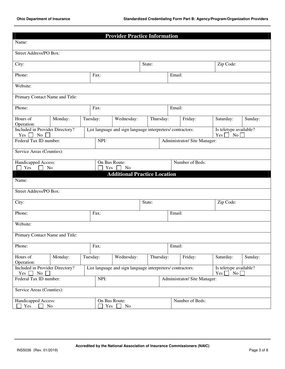 Form INS5036 Standardized Credentialing Form - Part B: Agency / Program / Organization Providers - Ohio, Page 3