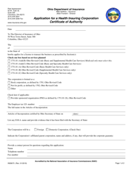 Form INS9073 Application for a Health Insuring Corporation Certificate of Authority - Ohio