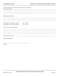 Form INS9073 Application for a Health Insuring Corporation Certificate of Authority - Ohio, Page 2