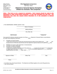 Document preview: Form INS7186 Statement of Actuarial Opinion Exemption Affidavit for Domestic Title Companies - Ohio