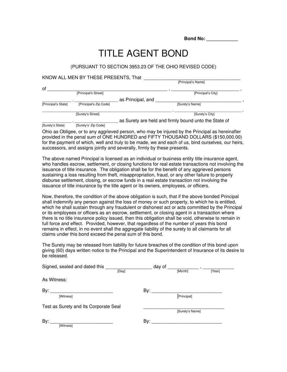 Title Agent Bond Form - Ohio, Page 1