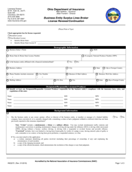 Document preview: Form INS3272 Business Entity Surplus Lines Broker License Renewal/Continuation - Ohio