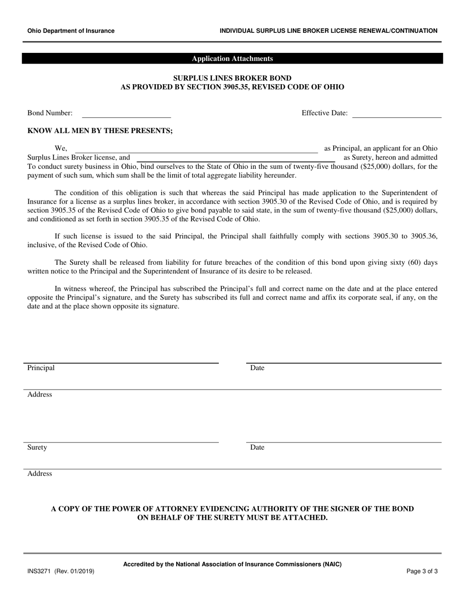 Form INS3271 Individual Surplus Line Broker License Renewal / Continuation - Ohio, Page 3