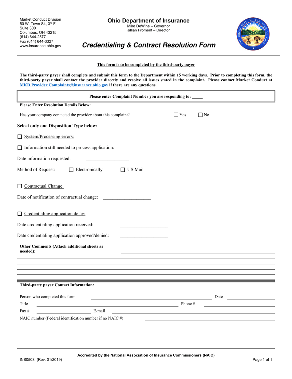 Form INS0508 Download Fillable PDF or Fill Online Credentialing