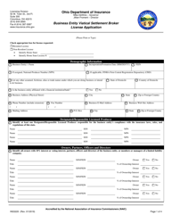 Form INS3220 Business Entity Viatical Settlement Broker License Application - Ohio
