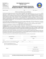 Form INS7255 Disclosure and Authorization Concerning Background Reports - Viatical Applications - Ohio