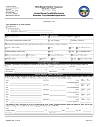 Form INS3002 Limited Lines Portable Electronics Business Entity Renewal Application - Ohio