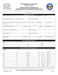 Form INS3006 Application for Renewal of Business Entity Navigator Certification - Ohio