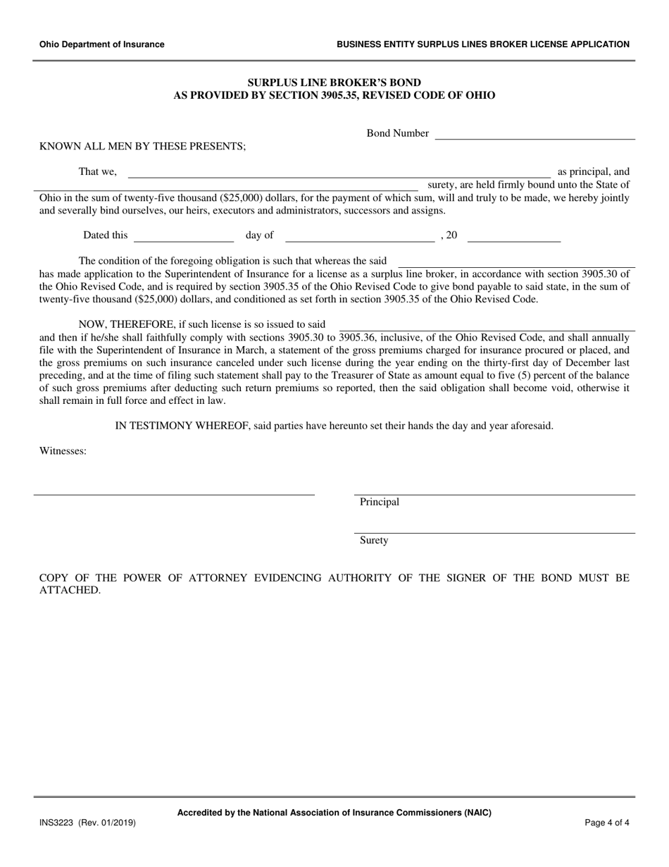 Form INS3223 Business Entity Surplus Lines Broker License Application - Ohio, Page 4