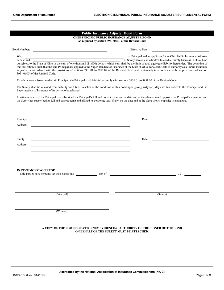 Form INS3216 Electronic Individual Public Insurance Adjuster Supplemental Form - Ohio, Page 3