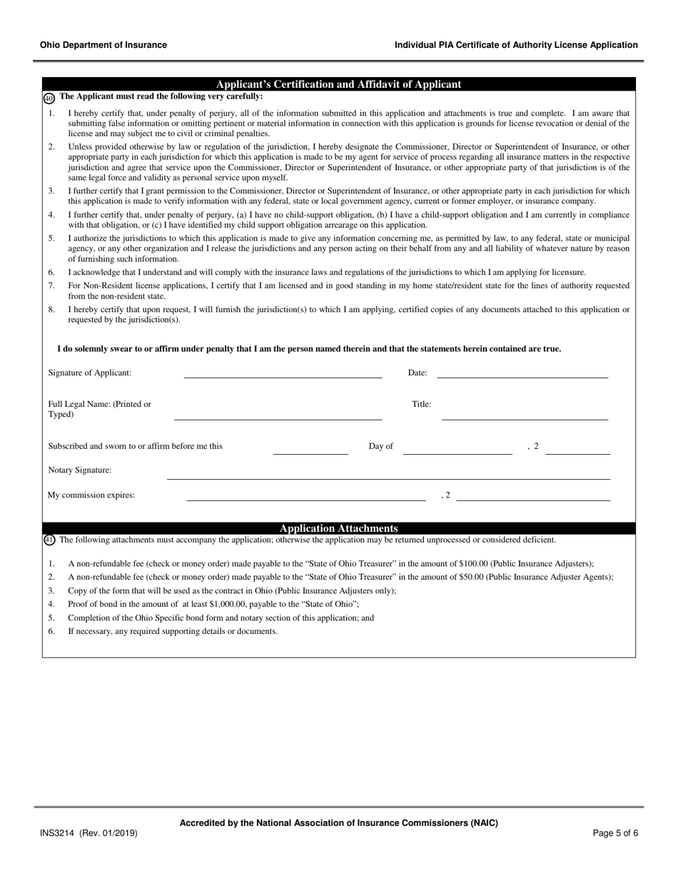 Form INS3214 Fill Out, Sign Online and Download Fillable PDF, Ohio