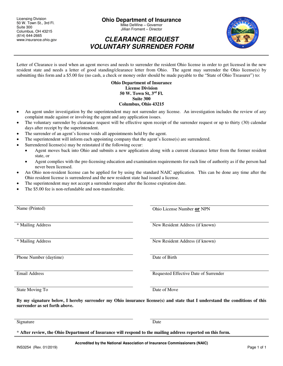 Form INS3254 Download Fillable PDF or Fill Online Clearance Request