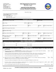 Form INS3255 Individual Surety Bail Bond License Renewal/Continuation - Ohio