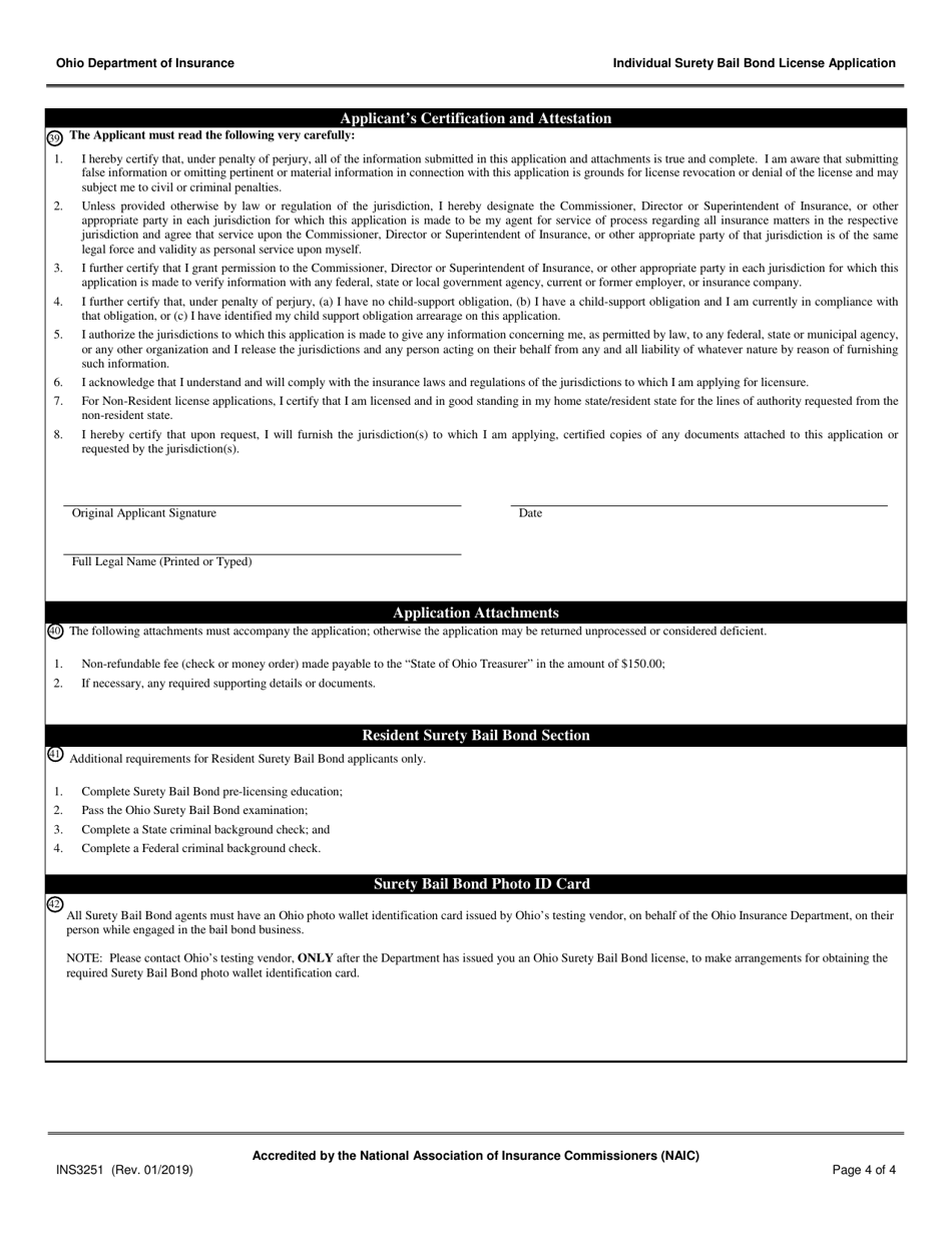 Form INS3251 Individual Surety Bail Bond License Application - Ohio, Page 4