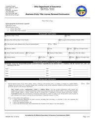 Form INS3259 Business Entity Title License Renewal/Continuation - Ohio