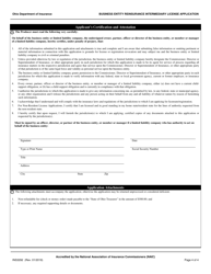 Form INS3292 Business Entity Reinsurance Intermediary License Application - Ohio, Page 4