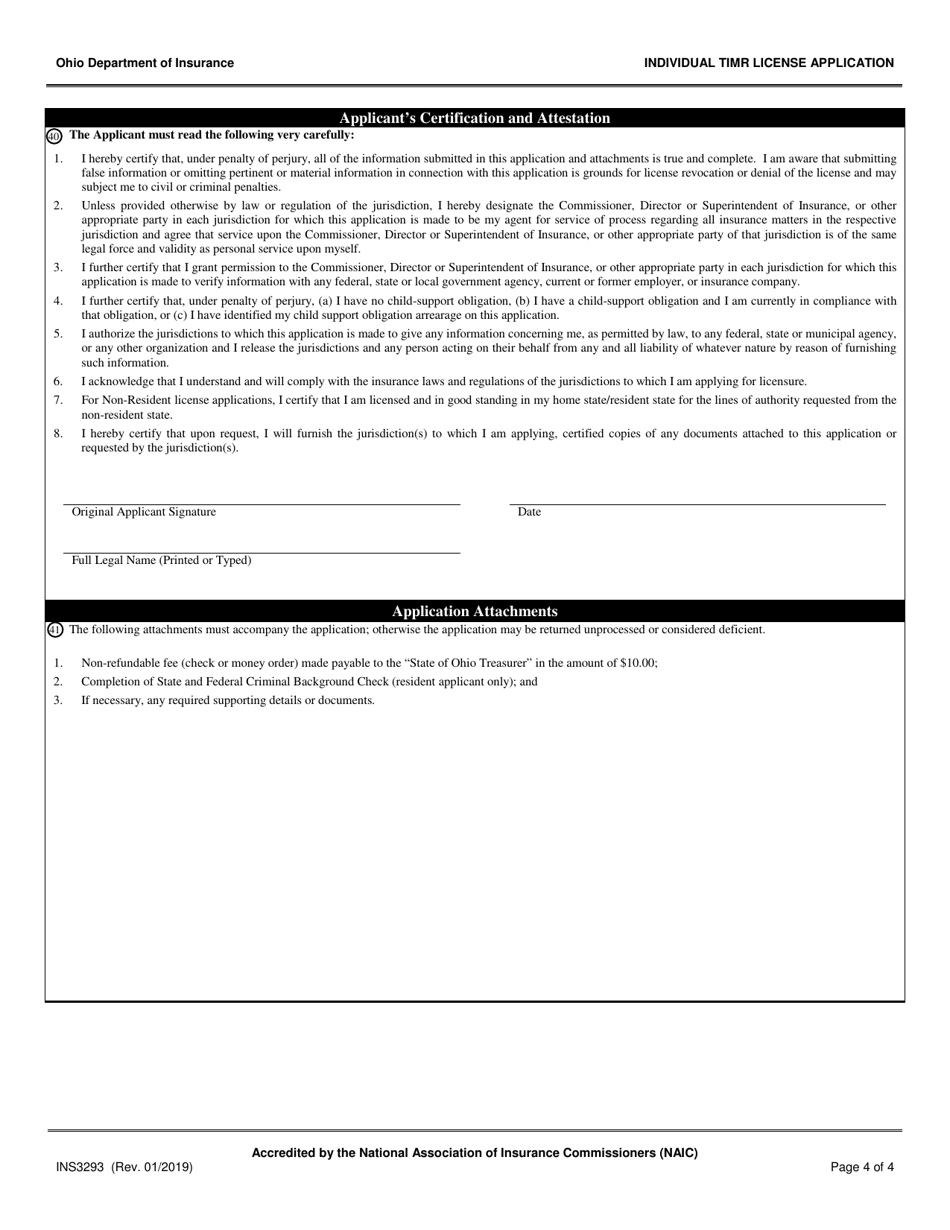 Form INS3293 Individual Title Insurance Marketing Representative (Timr) License Application - Ohio, Page 4