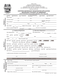 Form DNR8460R Certified Watercraft Registration Application - Watercraft Affidavit of Ownership - Ohio
