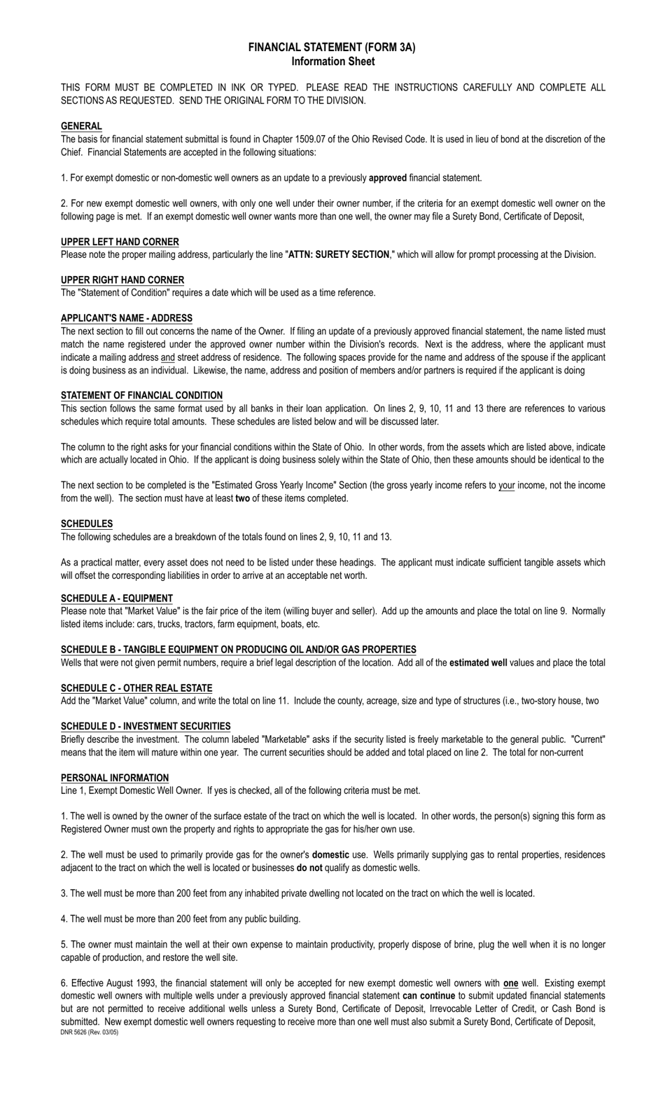 Form DNR5626 (3A) Exempt Domestic Well Owner Financial Statement - Ohio, Page 3