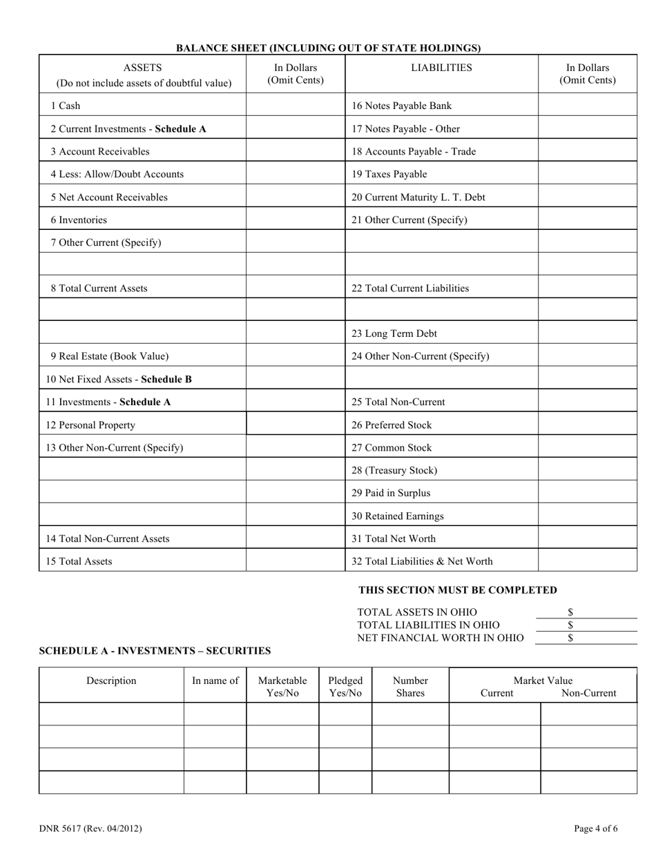 Form DNR5617 (3) Non-domestic Well Owner Financial Statement - Ohio, Page 4