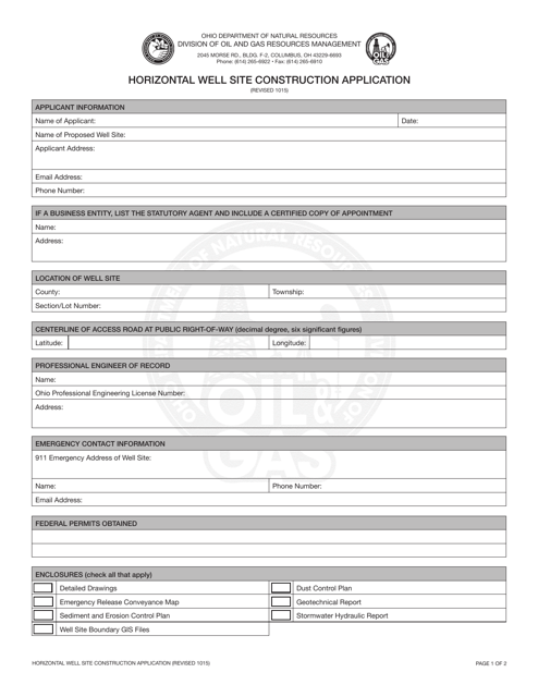 Horizontal Well Site Construction Application Form - Ohio