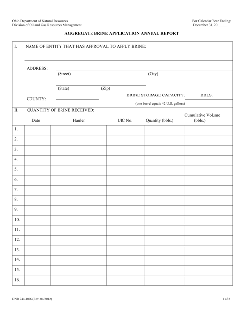 Form DNR744-1006  Printable Pdf
