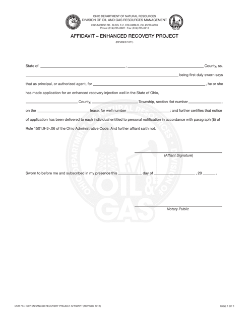 Form DNR744-1007 Affidavit - Enhanced Recovery Project - Ohio