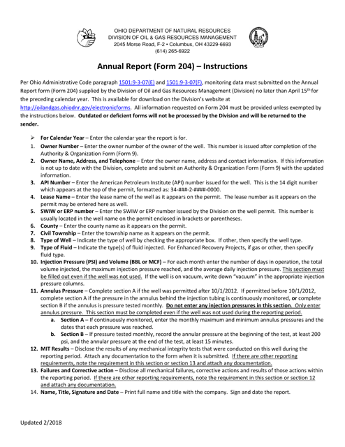 Instructions for Form 204 Annual Report - Ohio