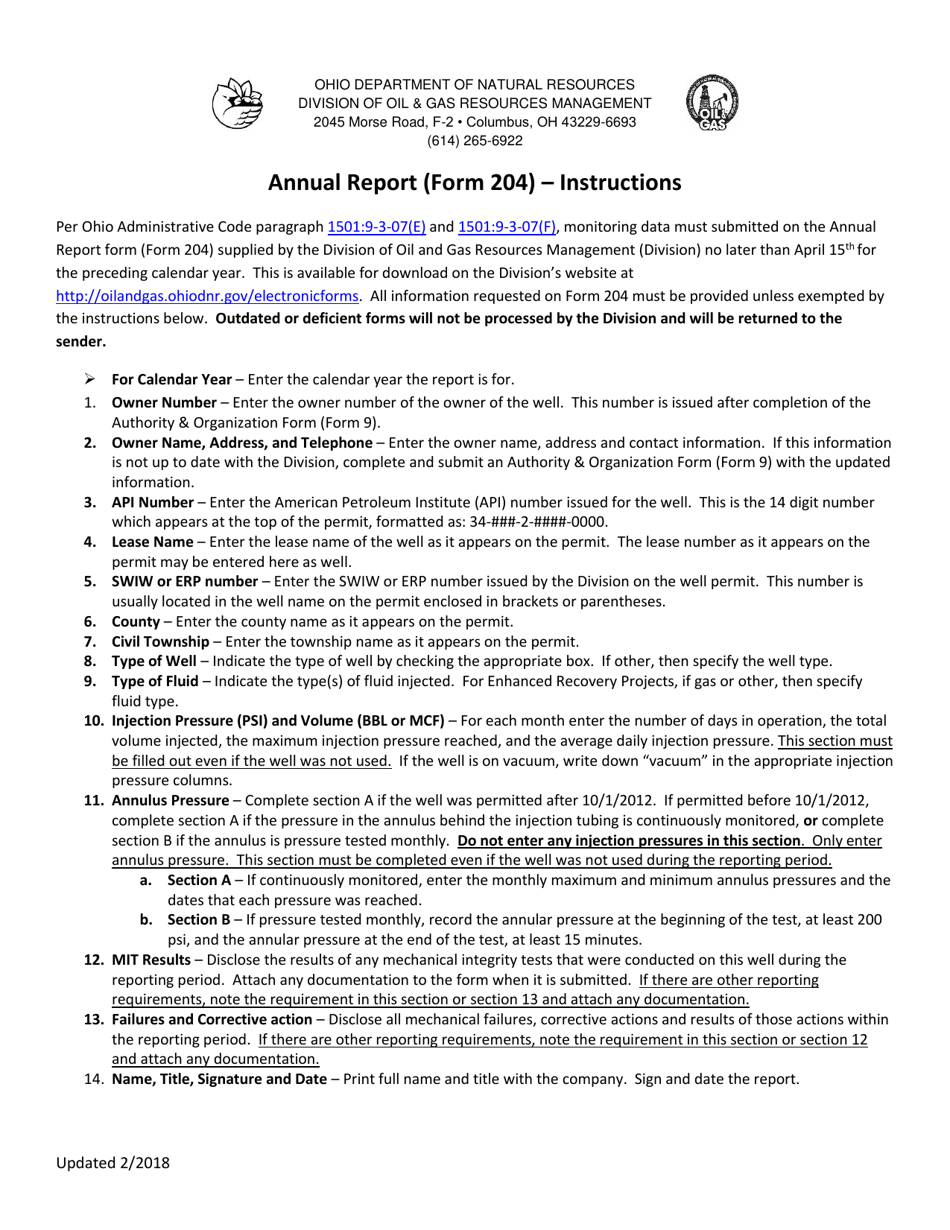 Instructions for Form 204 Annual Report - Ohio, Page 1