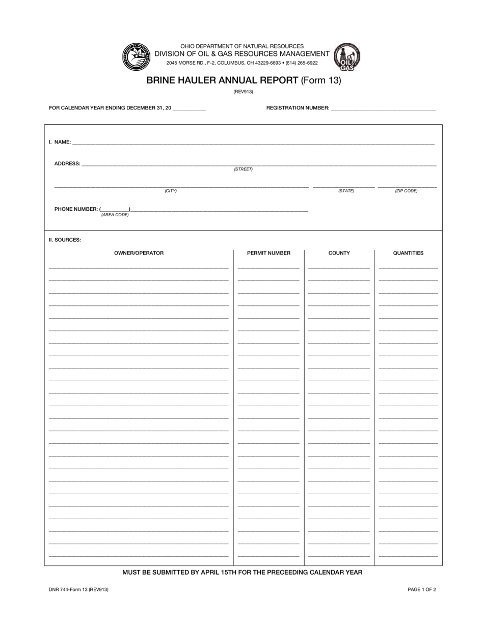 Form DNR744 (13) Fill Out, Sign Online and Download Fillable PDF, Ohio Templateroller