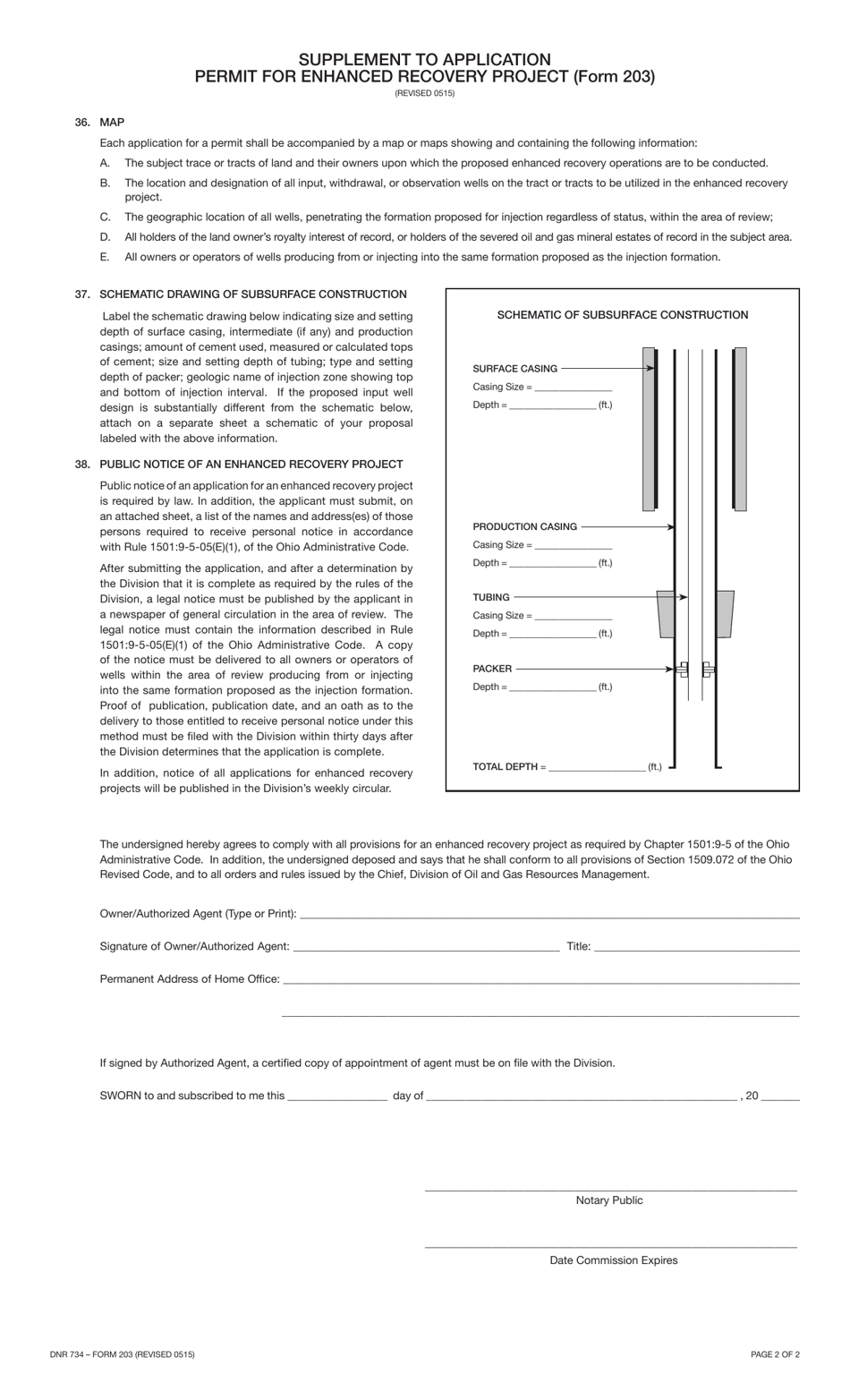 Form DNR734 (203) Supplement to Application Permit for an Enhanced Recovery Project - Ohio, Page 2